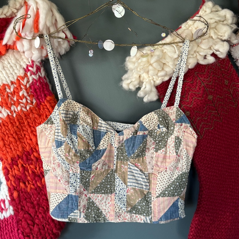 Polo Ralph Lauren quilted floral patchwork bustier crop top sz 0